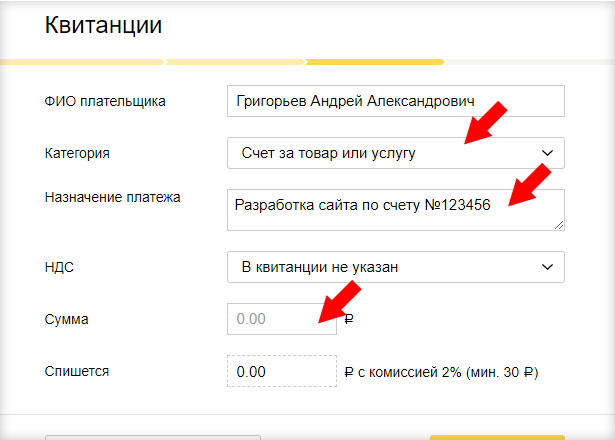 Яндекс гроші - призначення платежу та сума